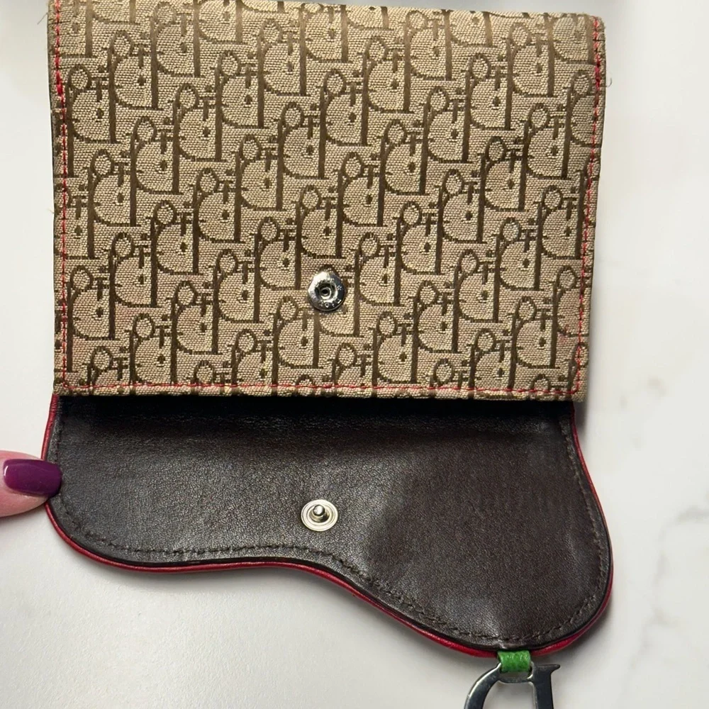 Vintage Christian Dior Brown Trotter Raster Saddle Bi-Fold Wallet